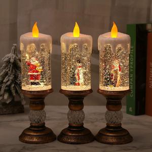 New Christmas decorative water-filled candle lamp, Christmas crystal lamp, snowflake Santa Claus <b>ornament</b>, gift/<b>small</b> present - Product Image 1