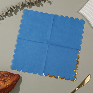<b>Disposable</b> Paper Napkins Dark Blue Gold Foil Trim 250mm Square For Birthday Parties Wholesale - Product Image 3
