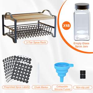 Organisateur d'épices à 3 niveaux avec plateau en bambou, <span class=keywords><strong>support</strong></span> pour <span class=keywords><strong>tablette</strong></span>, 18 bocaux à épices et ensemble d'entonnoirs pour <span class=keywords><strong>armoire</strong></span> de cuisine, comptoir - Product Image 3