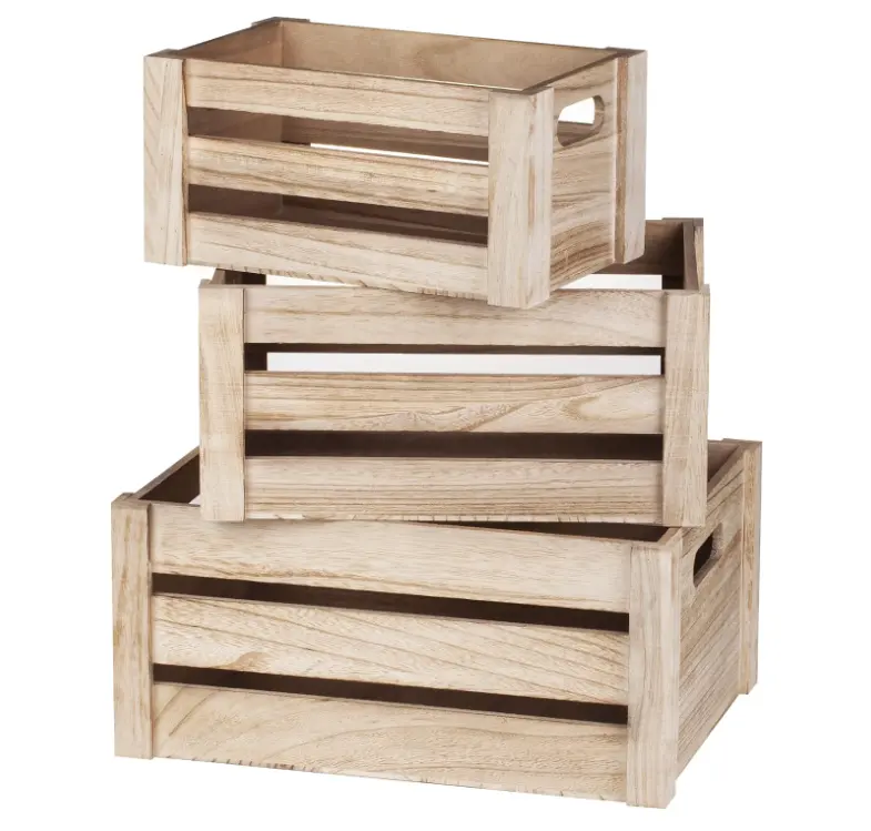農家アンティークブラウン木製クレート収納用素朴な装飾ボックス3つの木製収納クレートのセット