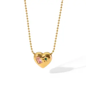 Trendy Heart Inlaid Zircon Pendant Necklace collier en forme de coeur 18k Gold Stainless Steel Chain Necklace