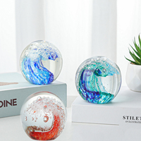 Boule de bulles d'art en verre Vente en gros Décoration de maison et de bureau Boule de vagues océaniques Cadeaux de collection Boule de cristal sur le thème de l'océan