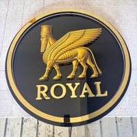 Letreros de Pared para Exteriores, Letrero LED 3D con Letras Doradas, Forma Redonda, Fondo Personalizado, Letrero con Logotipo LED, Letras Retroiluminadas en Oro Pulido