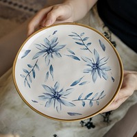 Assiette en porcelaine florale bleue écologique à prix réduit Vente en gros Assiette en céramique de vente en ligne