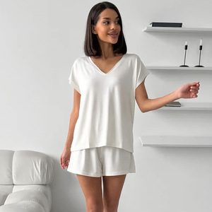 Ensemble pyjama deux pièces pour femmes SMOOTH, <span class=keywords><strong>été</strong></span>, ample, confortable, tricot fin, manches courtes, shorts - Nouveauté - Product Image 2