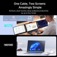 Nouvel écran professionnel IPS rotatif à double écran de 14,1 pouces avec ports Type-C double, résolution 1920x1080, 60 Hz