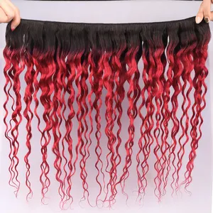 KEMY HAIR 100%  Remy Brazilian Virgin Human Hair Bundles red burg colored Brazilian water wave curly human hair extension