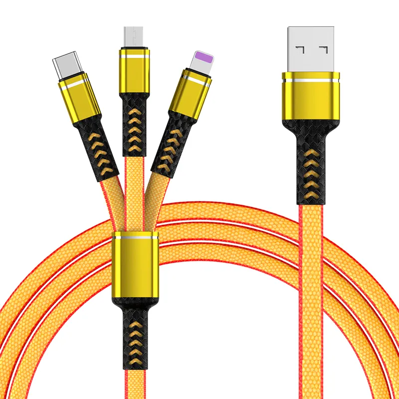 WIK-YD New Design Factory Price Mobile Phone Flat Braided Usb Cable 3A Charging Usbc Multi Charging Cable 3 in 1 3A Charge