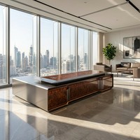 Bureau de direction professionnel avec LED 3 couleurs, finition cristal, bois de placage naturel, MDF E1, table de direction, mobilier de bureau