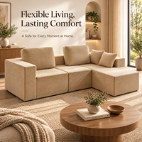 Canapé modulaire en velours côtelé souple avec revêtement PU, configuration flexible en L, assise profonde et coussins de dossier de soutien pour salon et hôtel