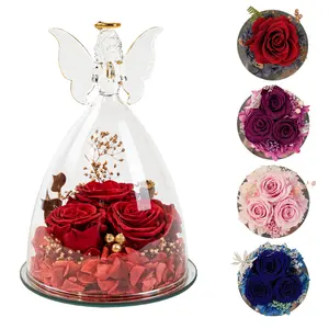 Ngày của mẹ bảo quản hoa hồng trong Kính vòm hoa Saint Valentine day Glass Angel figurines Rose quà tặng cho phụ nữ
