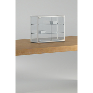 Vitrina Blanca de Mostrador 65x23x51 cm con Vidrio Templado y Estantes Ajustables para Uso en Exhibición - Product Image 1