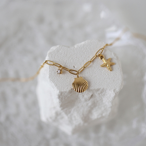 Collar de Acero Inoxidable Chapado en Oro de 18K para Mujer, con Colgante de Estrella de Mar y Concha, Engaste de Circonita, Cadena de Eslabones de 18 Pulgadas, Ideal para Fiestas - Product Image 5