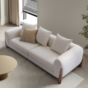 Sofá Esquinero en Forma de L Moderno <span class=keywords><strong>con</strong></span> Tapicería de Tela Crema para Sala de Estar, Sofá <span class=keywords><strong>Cama</strong></span> <span class=keywords><strong>con</strong></span> <span class=keywords><strong>Chaise</strong></span> Longue, Juego de Muebles <span class=keywords><strong>con</strong></span> Patas de Nogal, Sofás Modulares - Product Image 1