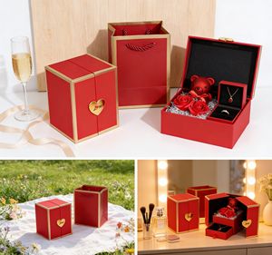 Boîte <span class=keywords><strong>à</strong></span> bijoux en forme d'ours <span class=keywords><strong>à</strong></span> double porte, ensemble de cadeaux, savon en forme d'ours, fleur, bague, collier, boîte d'emballage pour Noël, Saint-Valentin - Product Image 4