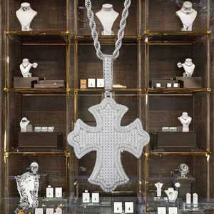 Pendentif en argent sterling 925 plaqué or rose, style hip-hop, bijoux fins, croix, taille brillant, moissanite VVS, glacé - Product Image 3