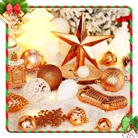 Ensemble de 132 décorations de Noël en or rose et blanc, boules suspendues en plastique, étoiles, flocons de neige, cônes de pin pour la décoration des fêtes