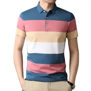 Özel kısa kollu göğüs üç şerit renk dikiş erkek giyim Polo gömlekler