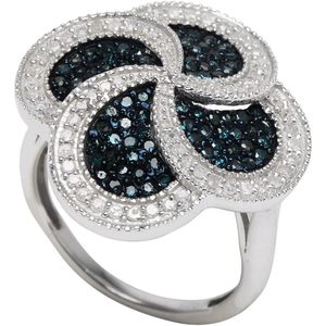 แหวนเพชรทรงกลม Jewelspaark 1.06 กะรัต ประดับเพชรธรรมชาติสีขาวและสีน้ำเงิน เงินแท้ 925 สำหรับงานหมั้น - Product Image 2