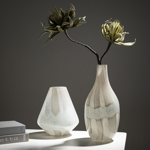 Jarrón de Vidrio de Color en Forma de Diamante Cónico Geométrico, Jarrón de Porcelana con Patrón Blanco Escarchado, Decoración, Jarrón para Flores Suaves - Product Image 2