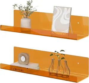 Оранжевая акриловая плавающая полка, настенный акриловый стеллаж для стен, декор для ванной, спальни, гостиной
