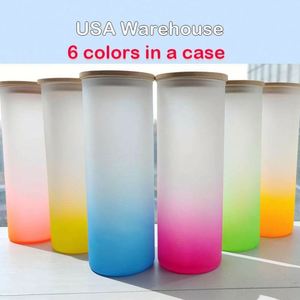 Sublimation Blank Straight Glass Tumbler Gradient Color Coffee Mug Juice Beer Wine Tumblers Frosted Cup with Bamboo Lid - Product Image 3