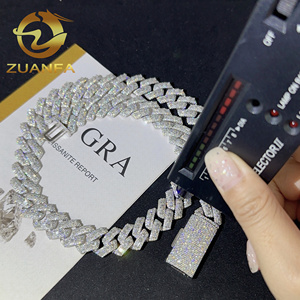 Buss Xuống 15Mm Baguette Cắt Cuba Liên Kết Chuỗi Moissanite Hip Hop Đồ Trang Sức 925 Bạc Iced out Cuba Liên Kết Vượt Qua Tester Người Đàn Ông Chuỗi - Product Image 2