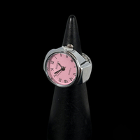 Montre-bague numérique plaquée argent véritable, montre minimaliste, cadran rose, mini montre-bague en acier pour femme