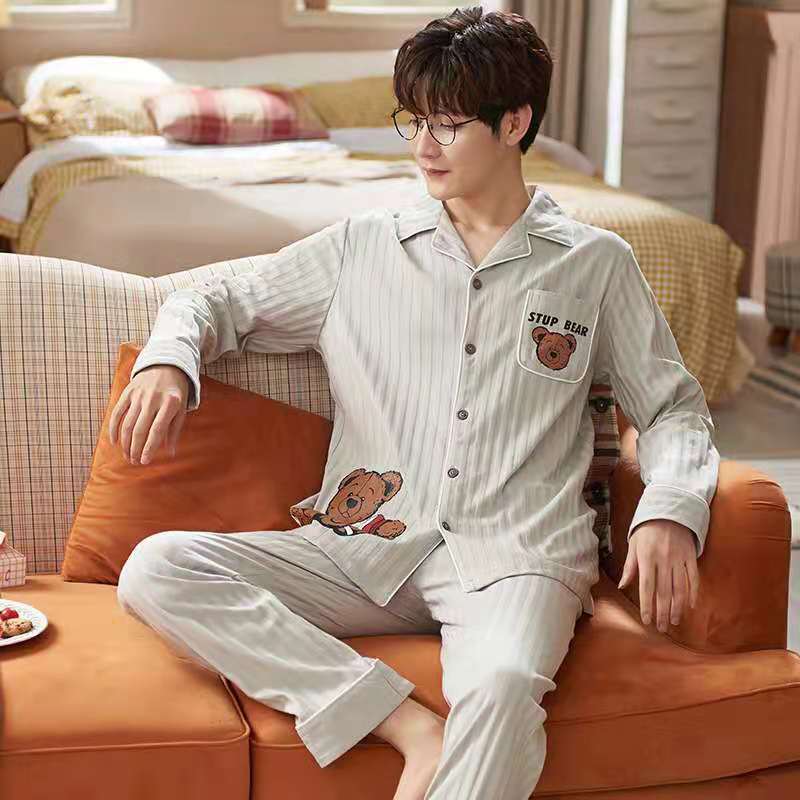 Autumn Pijamas Men Sleep Wear Set for Tops+ Pants Kurta Pajama Night Suits Men Pyjamas Cotton Male Homewear Skims Lounge Wear