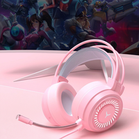 Headset Gaming Pink Berkabel Over-Ear 7.1 Stereo Surround Sound ANC Lampu RGB Peredam Kebisingan Mikrofon Kontrol Tombol Kabel 2m