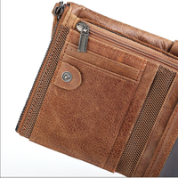 Dompet Pendek Kulit Asli dengan Dua Resleting, Banyak Slot Kartu, Kantong Koin, Dompet Lipat Kulit Sapi Vintage untuk Pria, Penggunaan Sehari-hari Kasual.