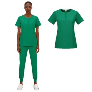 Women's Scrub Suit Set Short Sleeve Knitted Breathable Work Uniforms For Clinic Hospital Grooming Salon Pet Care - Product Image 5