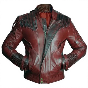 Men's Red Leather Heated Moto <b>Jacket</b> Front Logo Stand Collar Zipper Closure Slim Fit Biker Style Winter Wear - Product Image 6