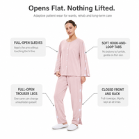 Ensemble de vêtements adaptatifs pour patients avec fermeture auto-agrippante, manches et jambes entièrement ouvrables, alternative à la blouse d'hôpital, pour personnes âgées alitées, soins post-chirurgicaux