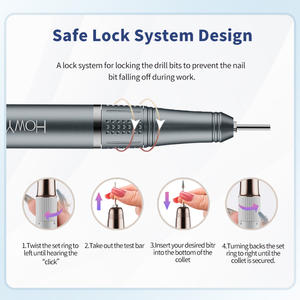 HOWYEAポータブル充電式ネイルドリル研磨マニキュアツールサロンホーム充電式30000rpmネイルドリルペン - Product Image 4