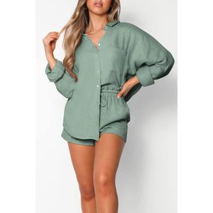 Conjunto de dos piezas para mujer, conjunto corto de verano, transpirable, de manga larga, ropa de dormir tejida. - Product Image 4