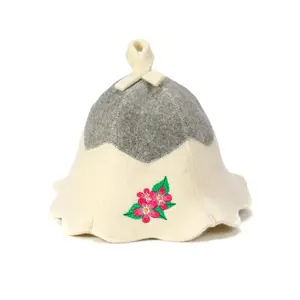 Cappello da bagno Sauna in feltro di lana giapponese russo Banya cappello da bagno con ricamo fiore LOGO
