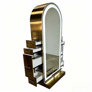 Miroir de salon de coiffure double face de luxe moderne en acier inoxydable durable avec tiroirs et multiples rangements, écologique - Product Image 4