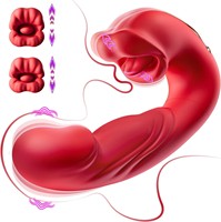 Vibrador Eléctrico Telescópico con Simulación de Labios Rojos y Movimiento de Mordida para Mujeres, Juguete Sexual de Silicona para Adultos