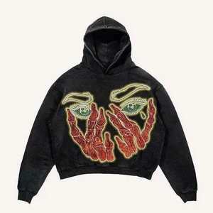 Fabricante de Ropa Urbana Personalizada, Sudadera Corta Vintage con Efecto Desgastado, Lavado Ácido, Estampado Gráfico DTG, Hombros Caídos - Product Image 2