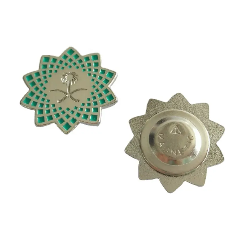 Hot vision Arabia saudita 2030 vision logo metal craft timbrato distintivi magnetici pin spille da bavero spille smaltate produttore nessuna tassa di stampo