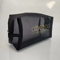 Sac cosmétique pliable en polyester imperméable avec fermeture éclair, motif lettres, logo personnalisé, sac de maquillage noir, combo avec trousse de toilette transparente