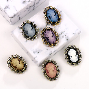 Broche de Cabeça de Beleza Cameo com Strass em Liga Metálica, Acessório de Roupa para Colarinho, Presente para Mulheres em Festas, Casamentos e Noivados - Product Image 3