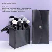 HEXUE OEM ODM 24pcs Set Kuas Makeup Hitam Profesional 24 Pcs Set Kuas Makeup Lengkap Dengan Kantong Penyimpanan Logo Kustom