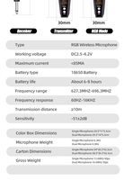 Système de microphone sans fil portable MRGB-100 pour un son clair, microphone sans fil rechargeable avec lumières RGB