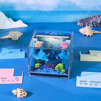 Bloc-notes 3D Sea World 2027, calendrier, sculpture en papier sur le thème de l'océan, notes adhésives, décoration de bureau, cadeau avec couvercle anti-poussière en acrylique et lumière LED
