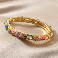 Nouveauté 2026 – Bracelets et Joncs Tendance Style Chinois Rétro Ethnique Cloisonné – Joncs Émaillés Fleur Rose Pas Chers pour Femmes – Idéal Cadeau