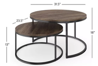Ensemble de 2 tables basses gigognes rondes en métal et bois pour le salon moderne, table basse d'appoint avec cadre en métal massif