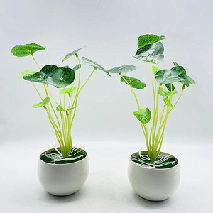 Planta Artificial de Hoja de Loto Qi Xing, 24 cm, Mini Planta en Maceta de Plástico, Adorno Verde para Escritorio - Product Image 1