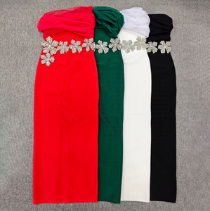 SB3646 مثير قبالة الكتف الماس النساء بلا أكمام لامعة الكريستال طويلة Bodycon فساتين المشاهير حزب ضمادة اللباس - Product Image 3